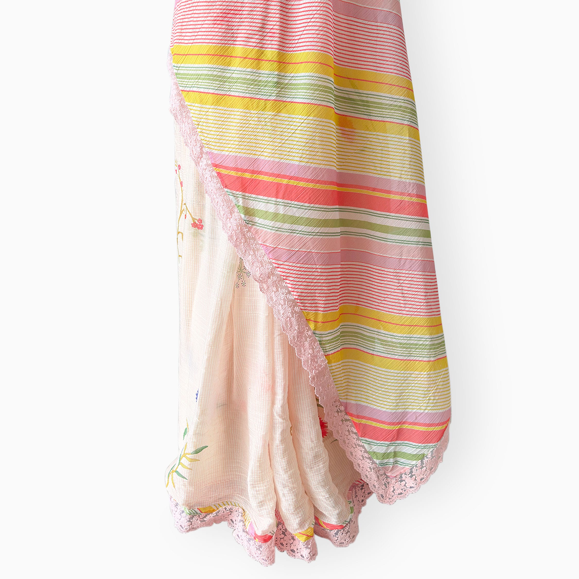 Mul Chanderi Crush Saree Saree Light Peach & Baby Pink Mul Chanderi Crush Saree