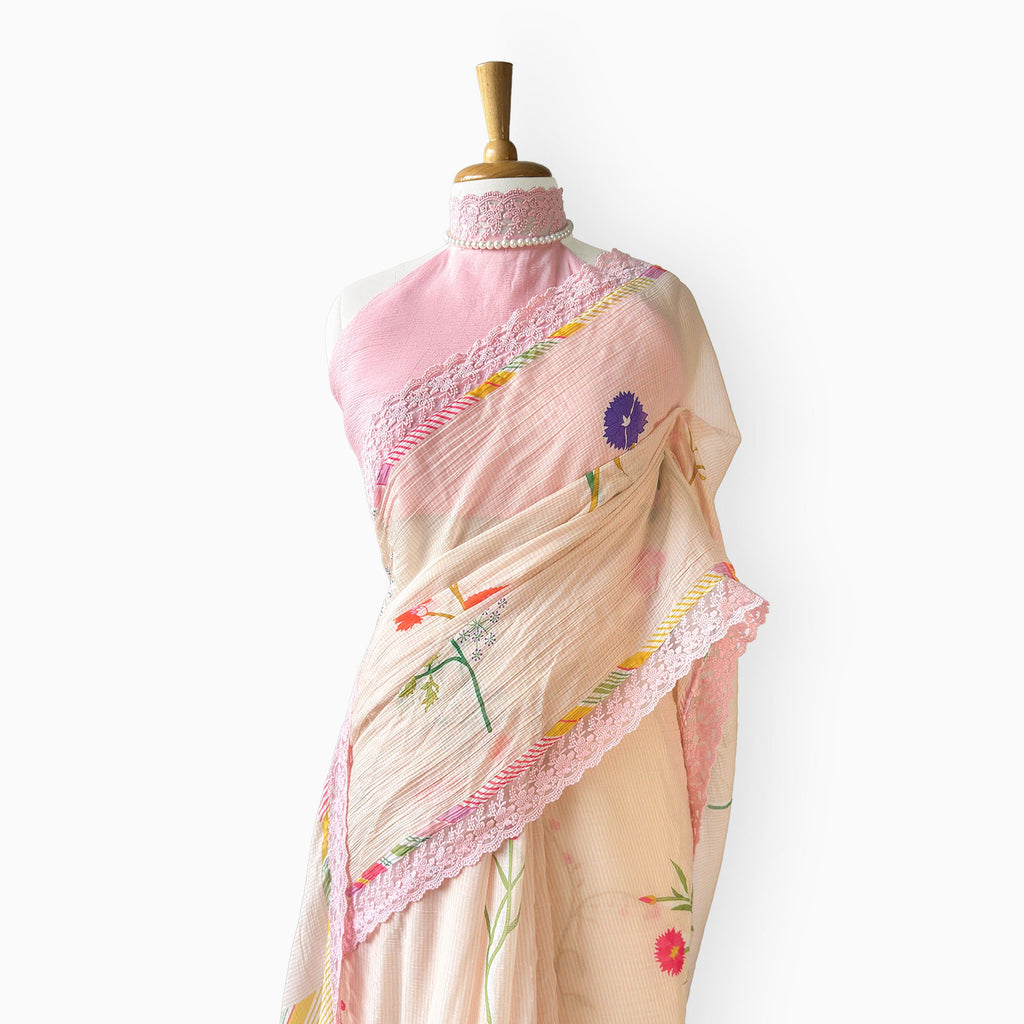 Mul Chanderi Crush Saree Saree Light Peach & Baby Pink Mul Chanderi Crush Saree