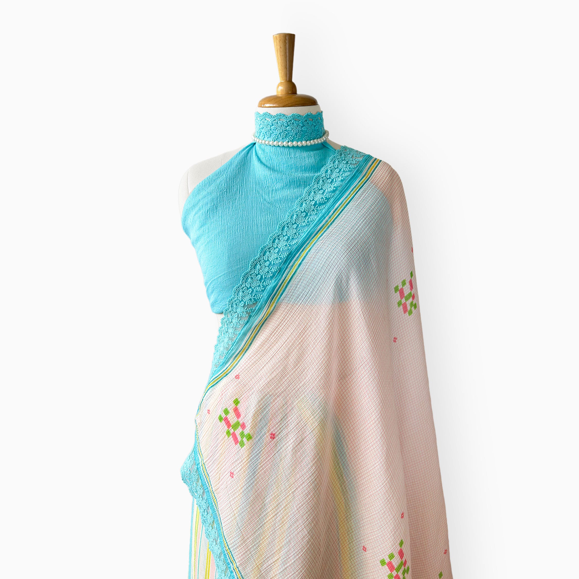 Mul Chanderi Crush Saree Saree Light Pink & Blue Mul Chanderi Crush Saree