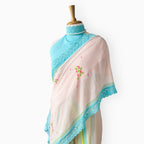 Mul Chanderi Crush Saree Saree Light Pink & Blue Mul Chanderi Crush Saree