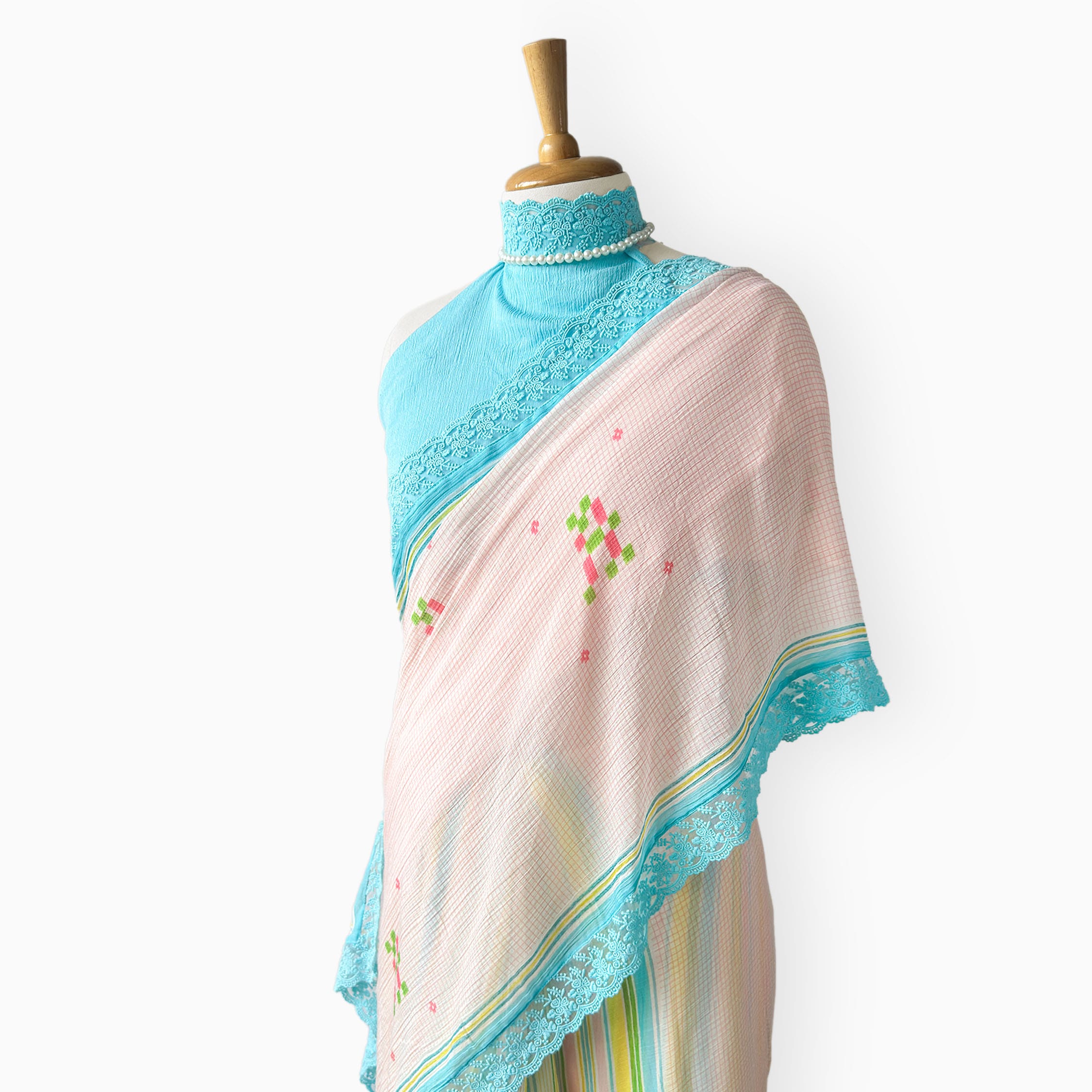 Mul Chanderi Crush Saree Saree Light Pink & Blue Mul Chanderi Crush Saree