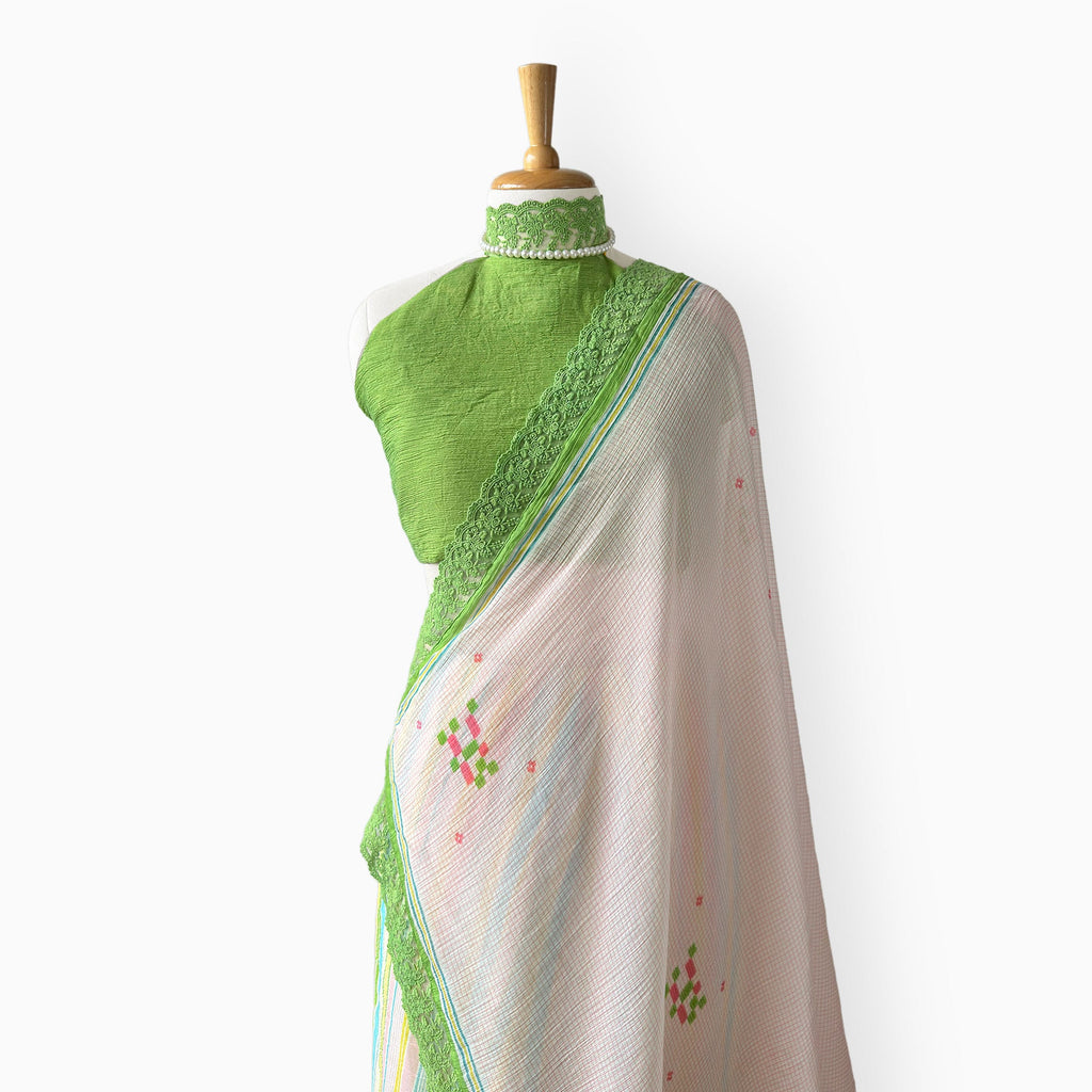 Mul Chanderi Crush Saree Saree Light Pink & Bright Green Mul Chanderi Crush Saree