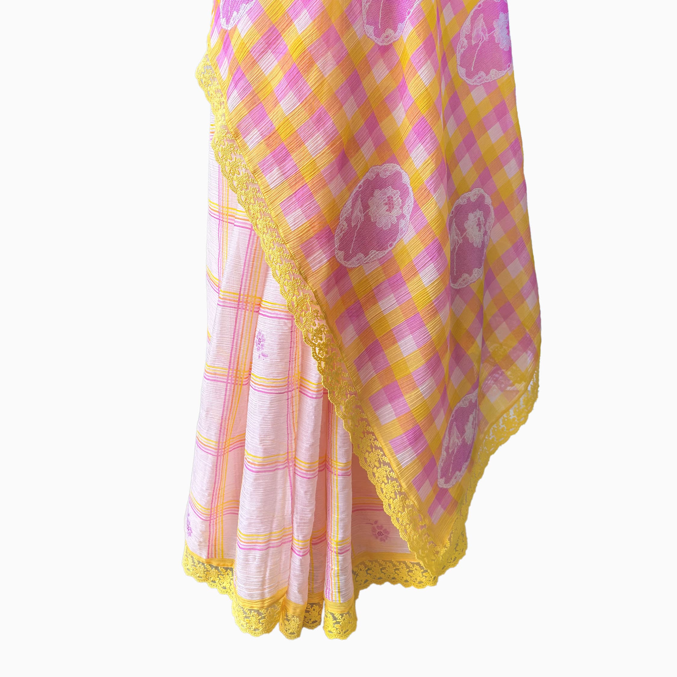 Mul Chanderi Crush Saree Saree Lilac & Bright Yellow Mul Chanderi Crush Saree