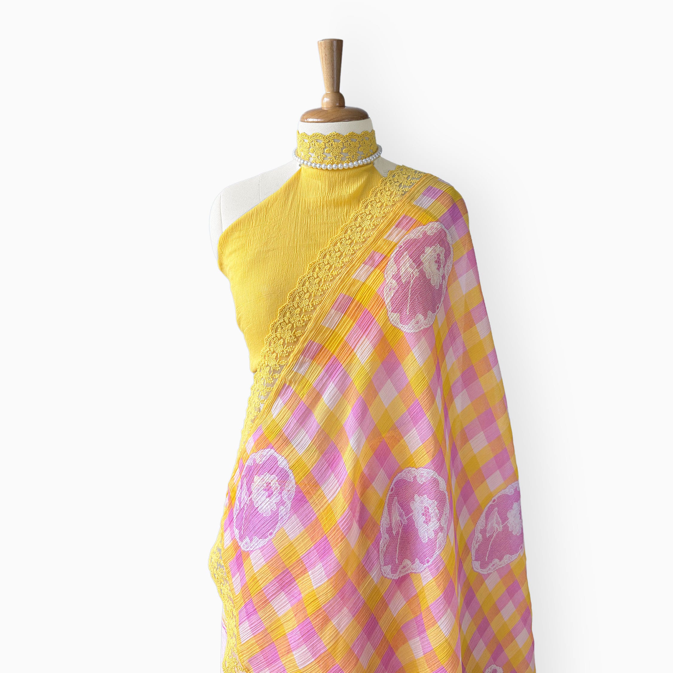 Mul Chanderi Crush Saree Saree Lilac & Bright Yellow Mul Chanderi Crush Saree