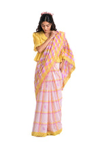 Mul Chanderi Crush Saree Saree Lilac & Bright Yellow Mul Chanderi Crush Saree