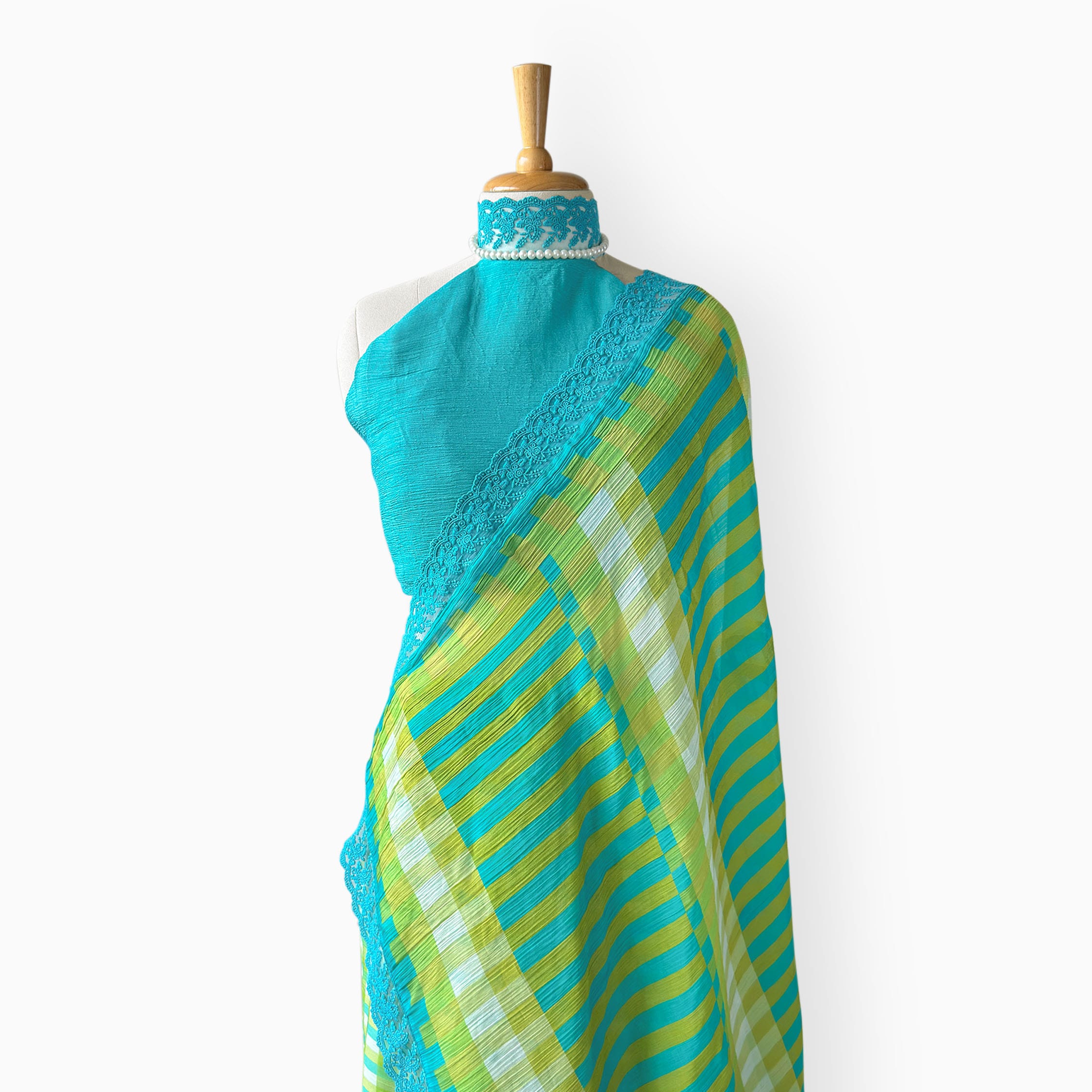 Mul Chanderi Crush Saree Saree Lush Green & Cyan Blue Mul Chanderi Crush Saree