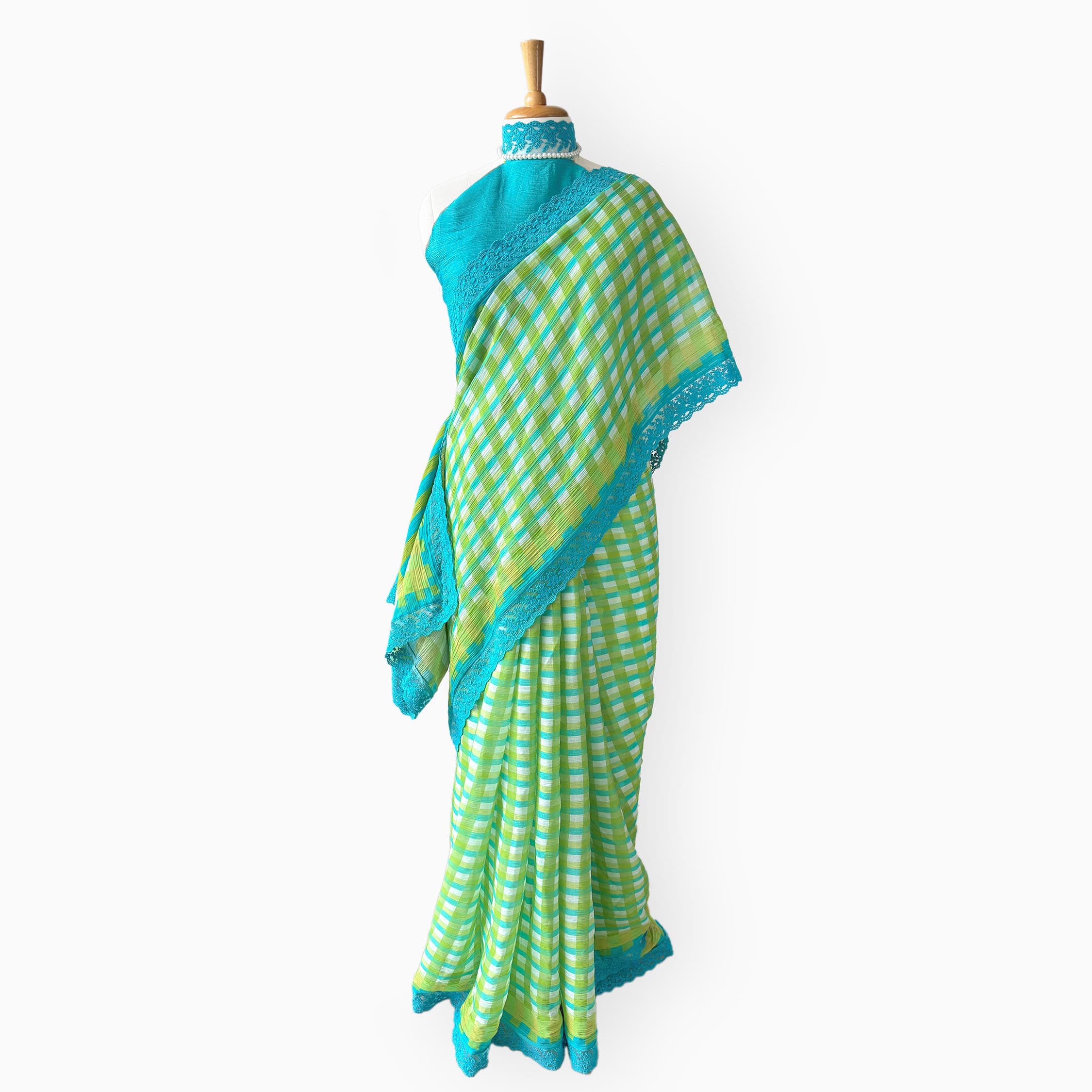 Mul Chanderi Crush Saree Saree Lush Green & Cyan Blue Mul Chanderi Crush Saree