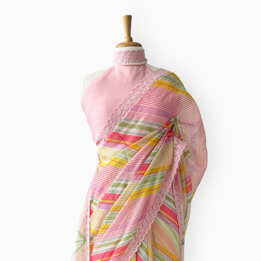Mul Chanderi Crush Saree Saree Peach & Baby Pink Mul Chanderi Crush Saree