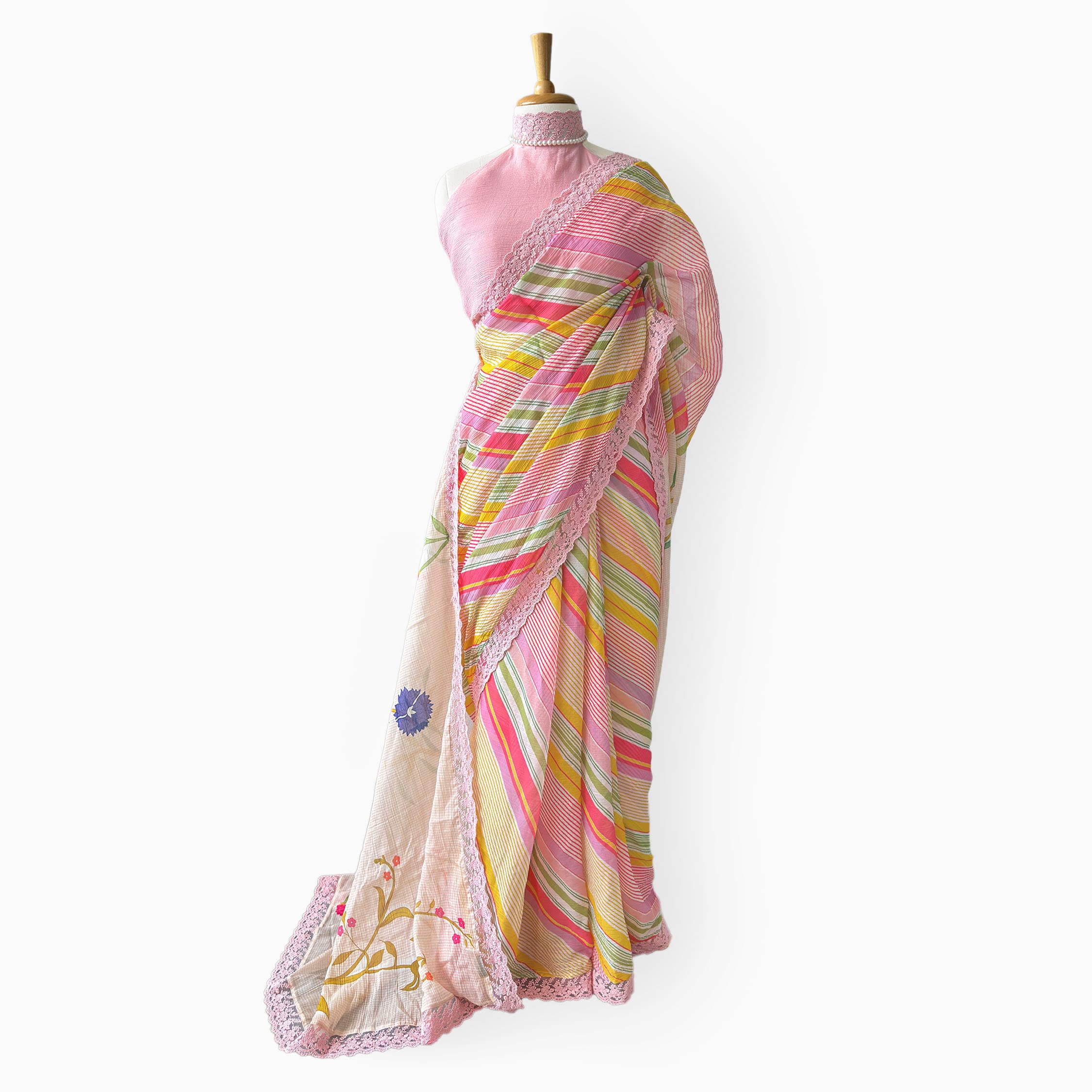 Mul Chanderi Crush Saree Saree Peach & Baby Pink Mul Chanderi Crush Saree