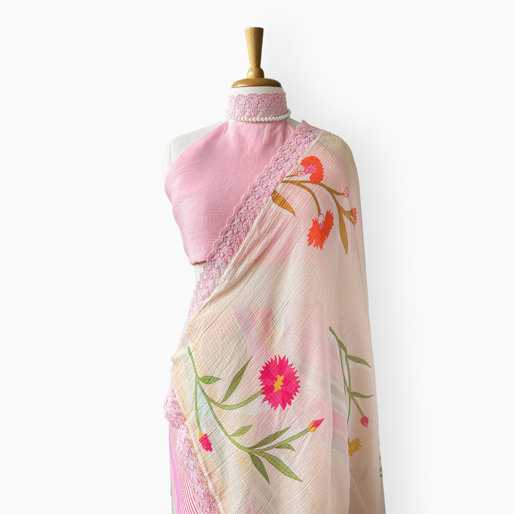 Mul Chanderi Crush Saree Saree Peach & Baby Pink Mul Chanderi Crush Saree