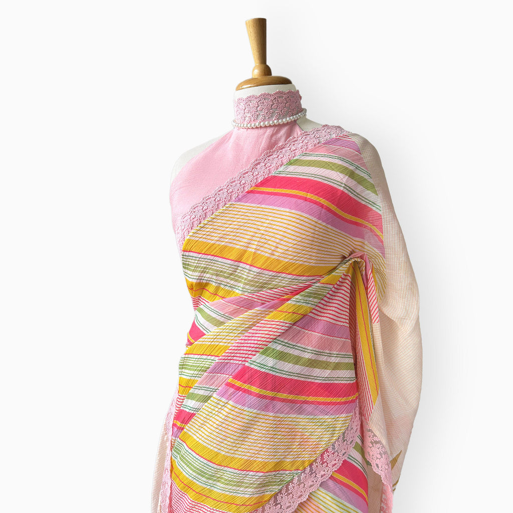 Mul Chanderi Crush Saree Saree Peach & Baby Pink Mul Chanderi Crush Saree