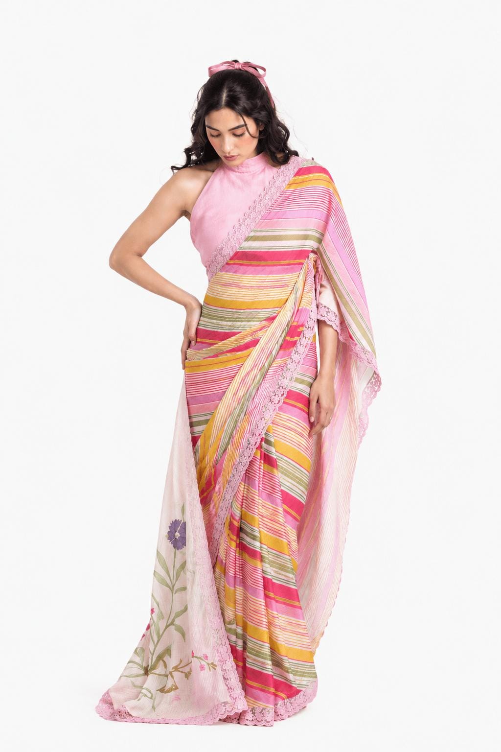 Mul Chanderi Crush Saree Saree Peach & Baby Pink Mul Chanderi Crush Saree