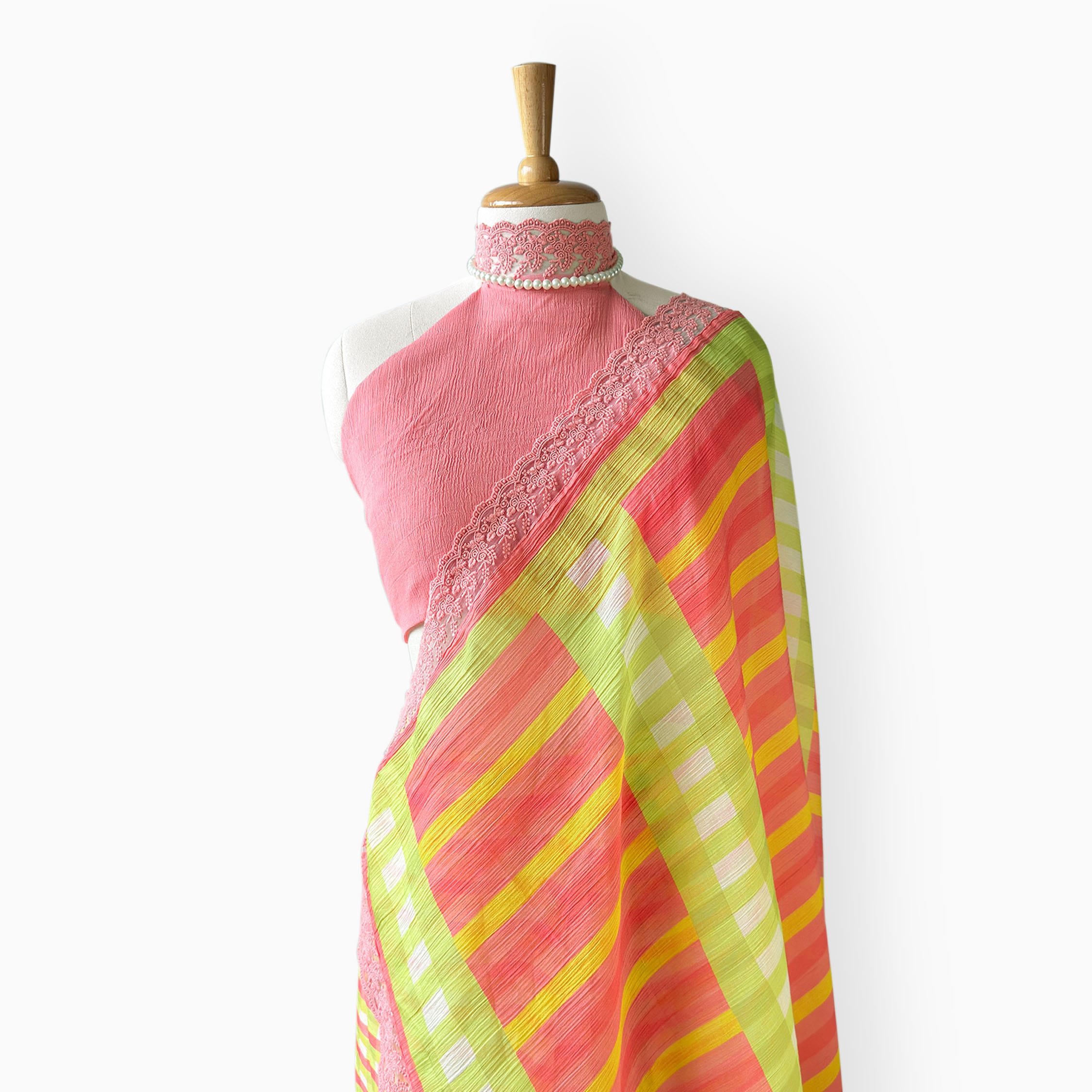 Mul Chanderi Crush Saree Saree Salmon Pink & Yellow Mul Chanderi Crush Saree