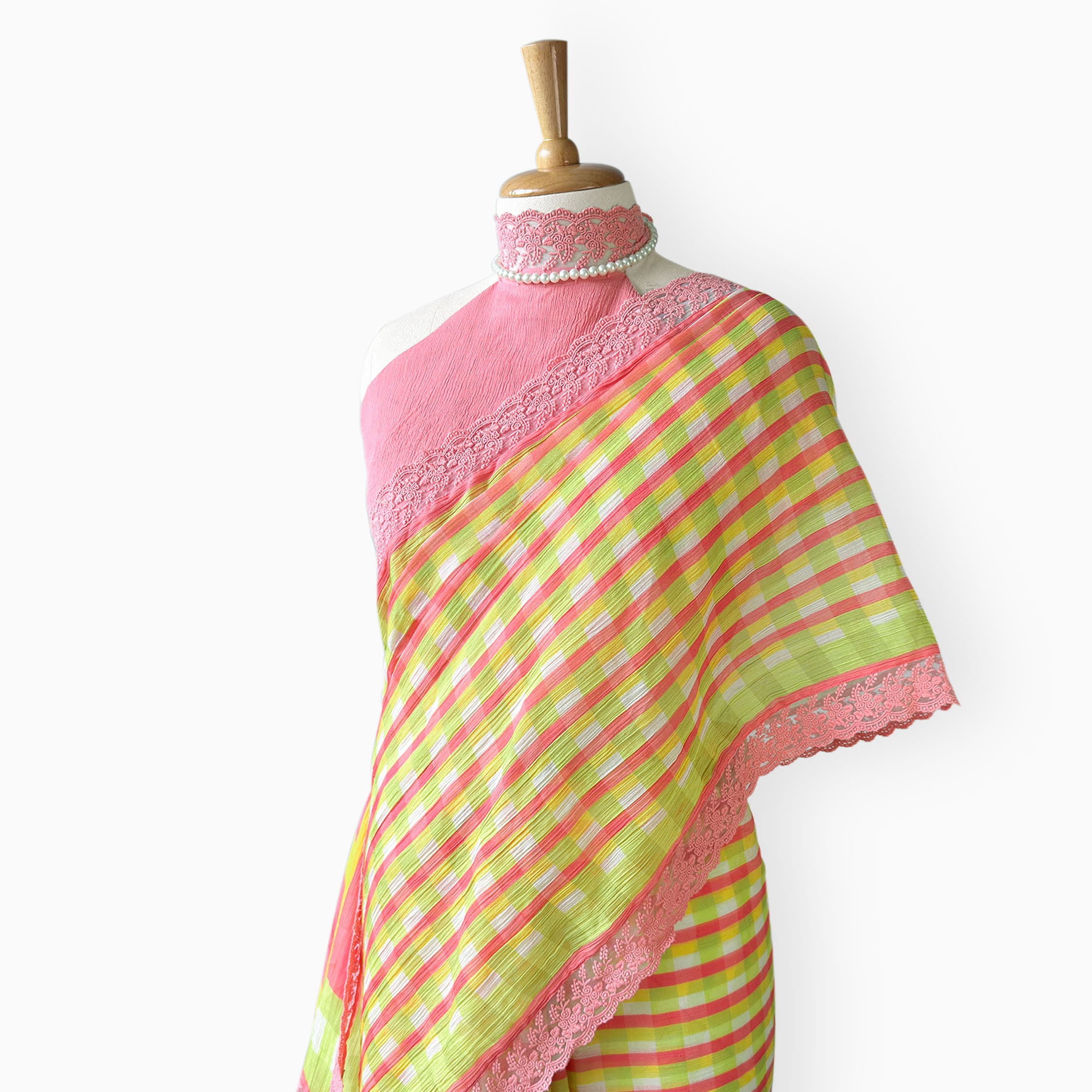 Mul Chanderi Crush Saree Saree Salmon Pink & Yellow Mul Chanderi Crush Saree