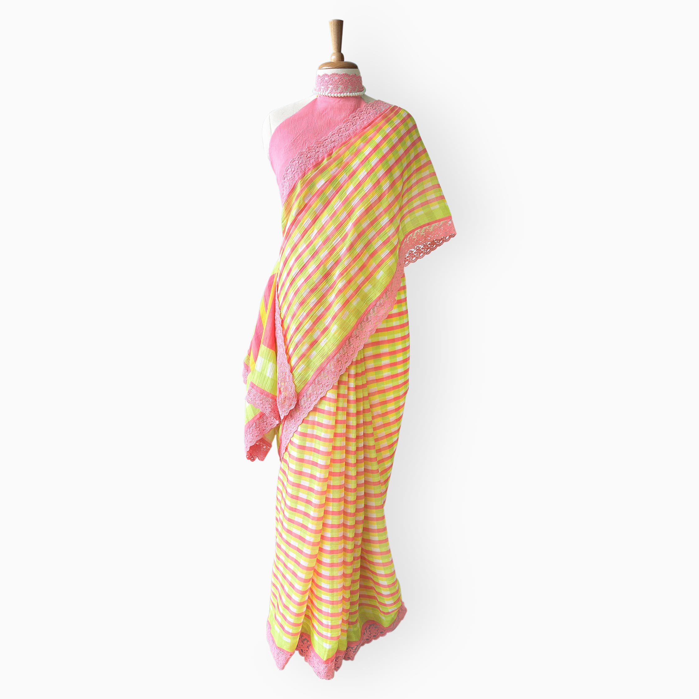 Mul Chanderi Crush Saree Saree Salmon Pink & Yellow Mul Chanderi Crush Saree