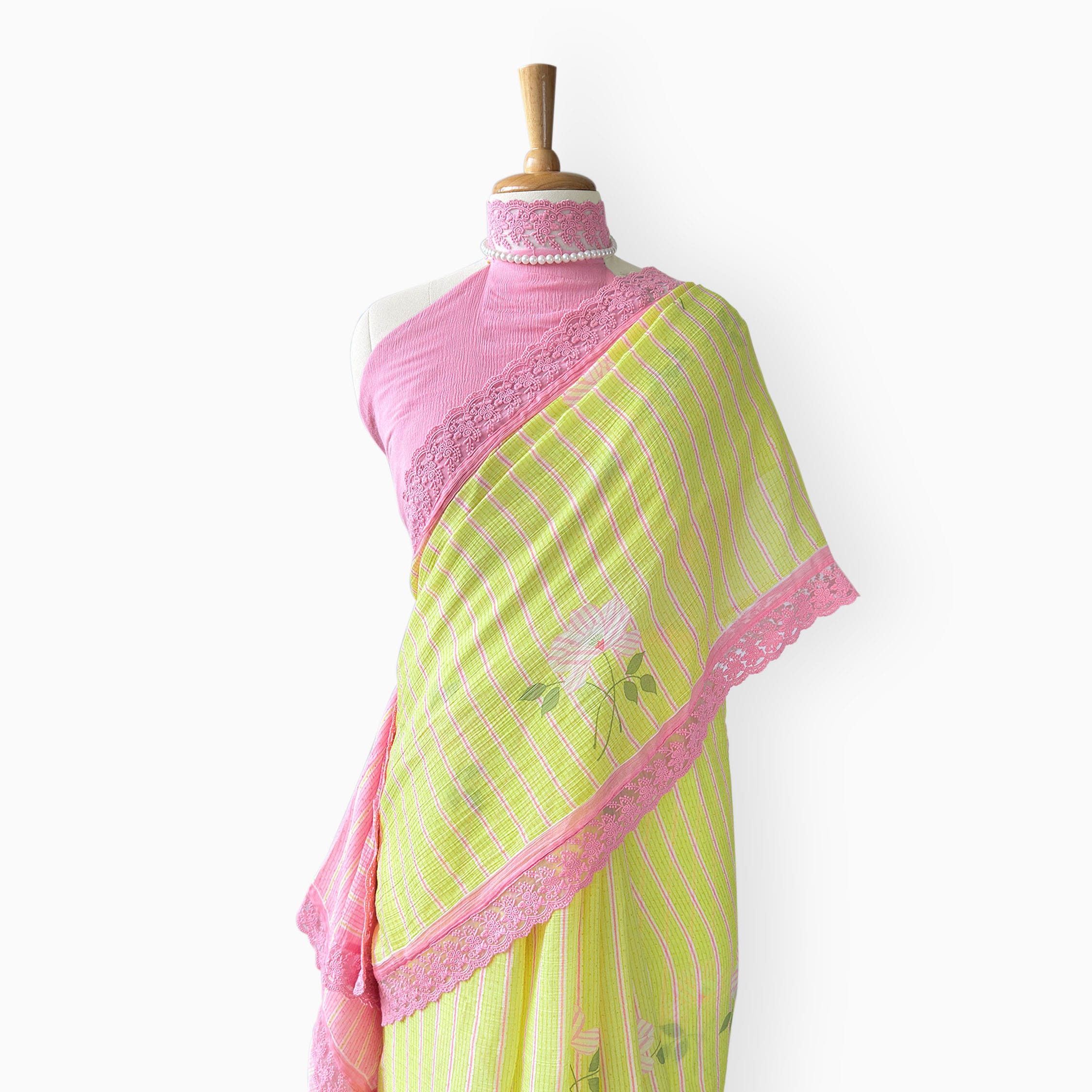 Mul Chanderi Crush Saree Saree Summer Yellow & Rose Pink Mul Chanderi Crush Saree