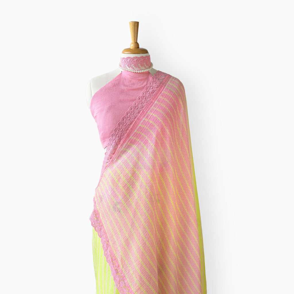 Mul Chanderi Crush Saree Saree Summer Yellow & Rose Pink Mul Chanderi Crush Saree