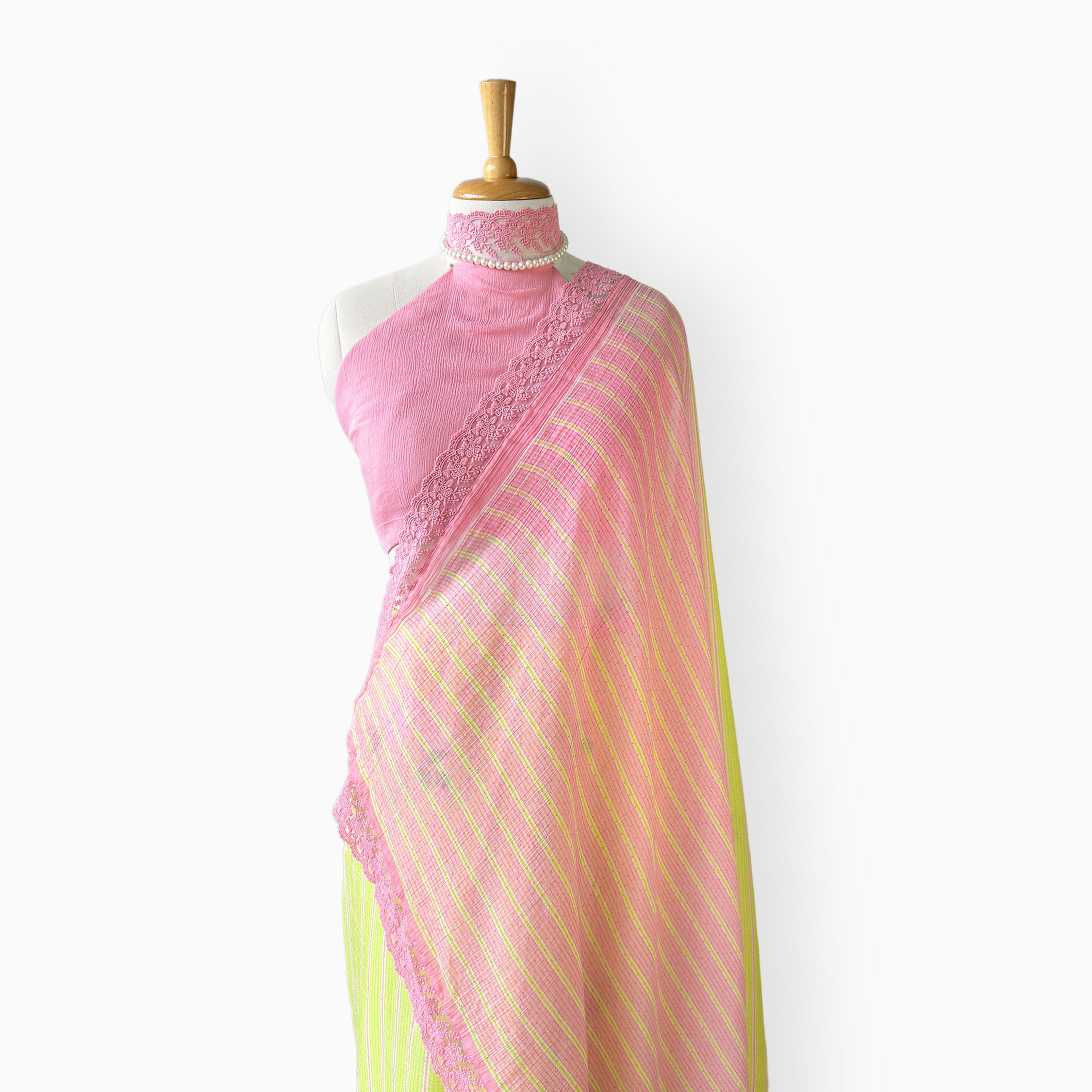 Mul Chanderi Crush Saree Saree Summer Yellow & Rose Pink Mul Chanderi Crush Saree
