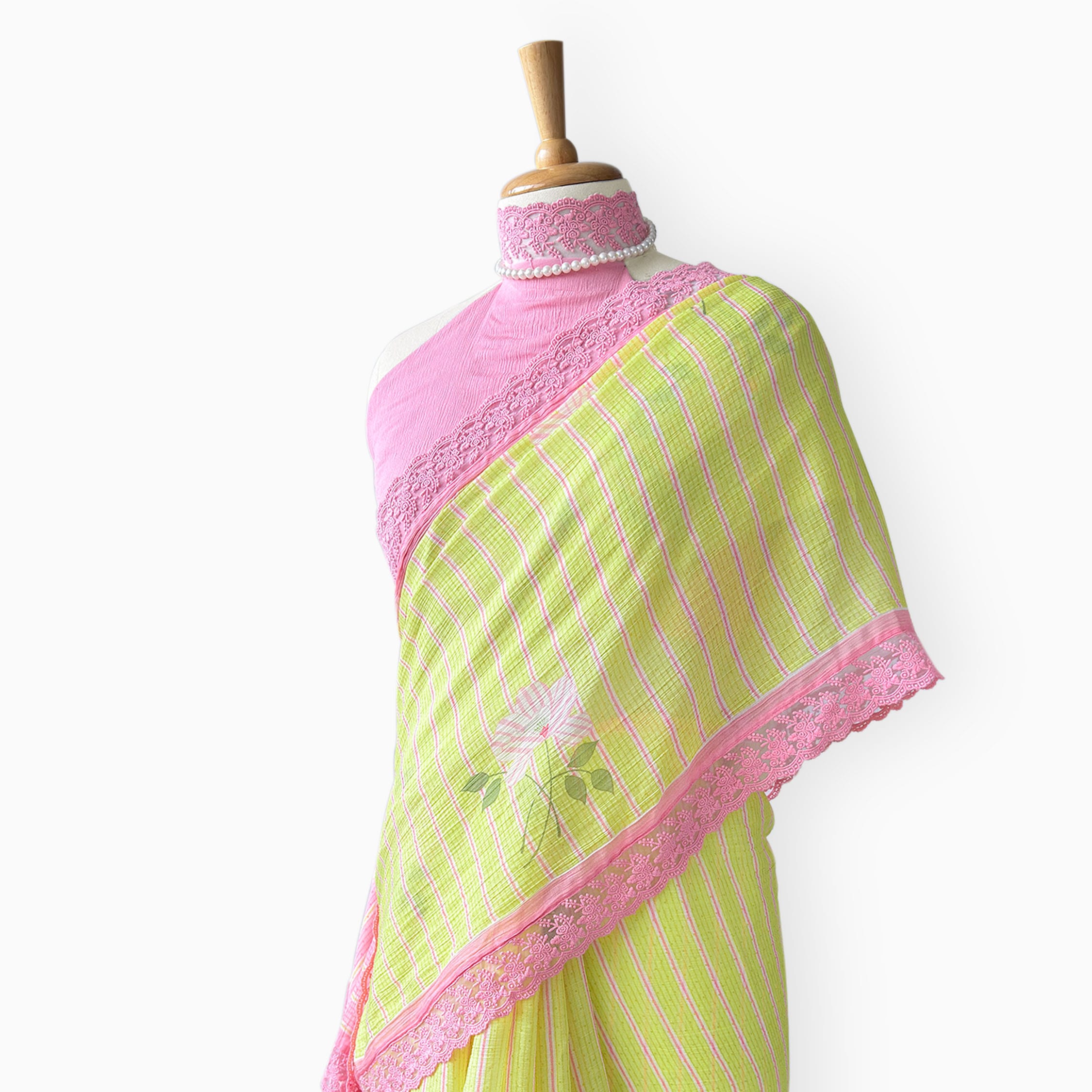 Mul Chanderi Crush Saree Saree Summer Yellow & Rose Pink Mul Chanderi Crush Saree