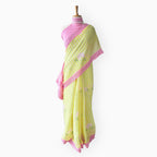 Mul Chanderi Crush Saree Saree Summer Yellow & Rose Pink Mul Chanderi Crush Saree