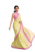 Mul Chanderi Crush Saree Saree Summer Yellow & Rose Pink Mul Chanderi Crush Saree