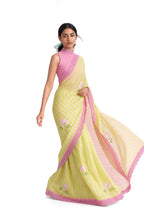 Mul Chanderi Crush Saree Saree Summer Yellow & Rose Pink Mul Chanderi Crush Saree