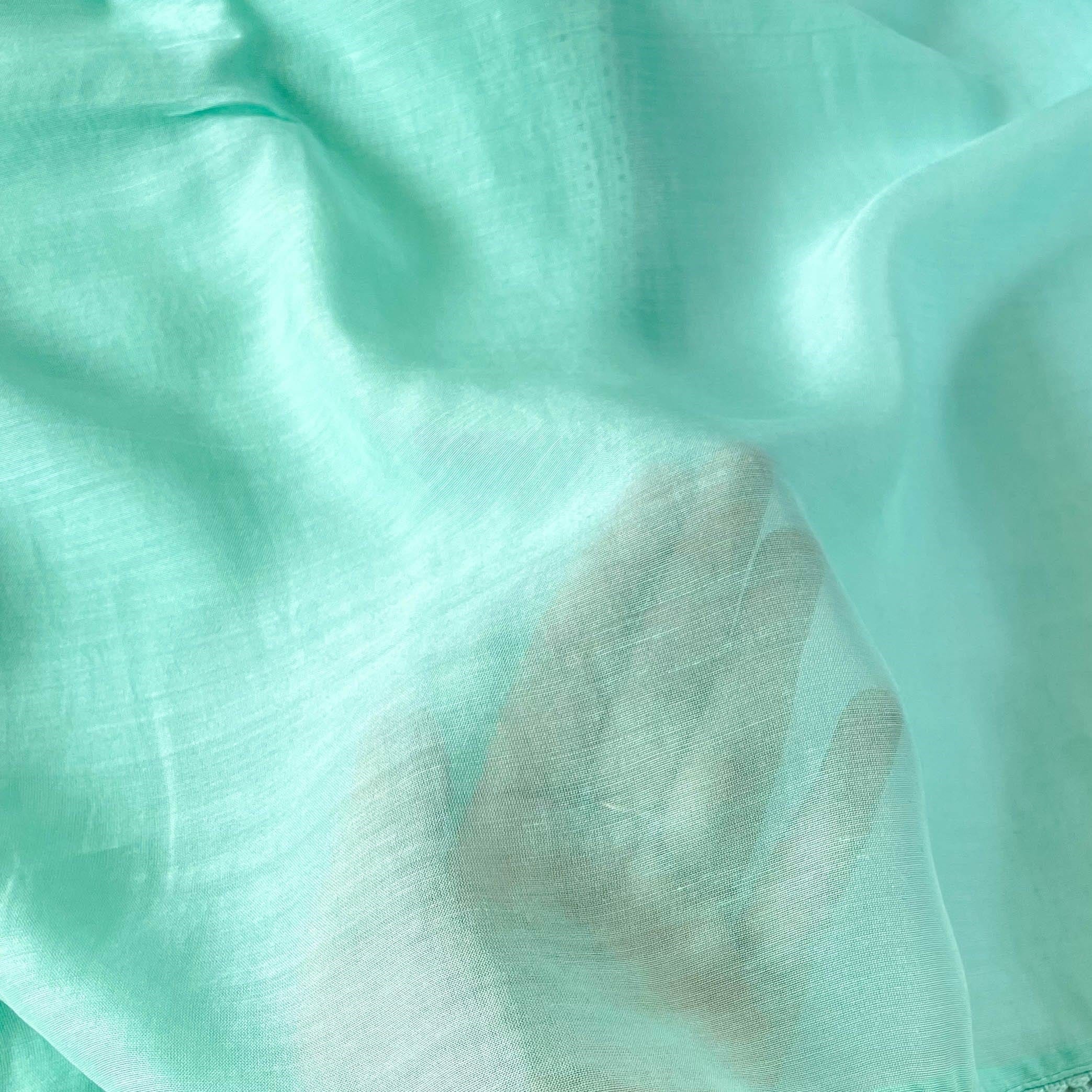 Mul Chanderi Saree Cut Piece (CUT PIECE) Turquoise Color Hand Dyed Pure Mul Chanderi Fabric (Width 44 Inches)