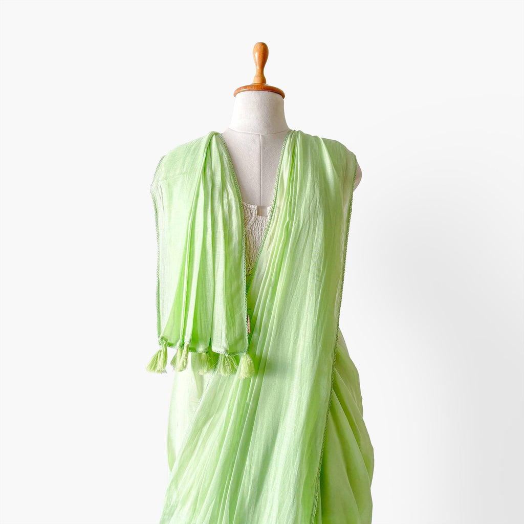 Mul Chanderi Saree Saree A Walk In the Meadows Hand Dyed Pure Mul Chanderi Saree