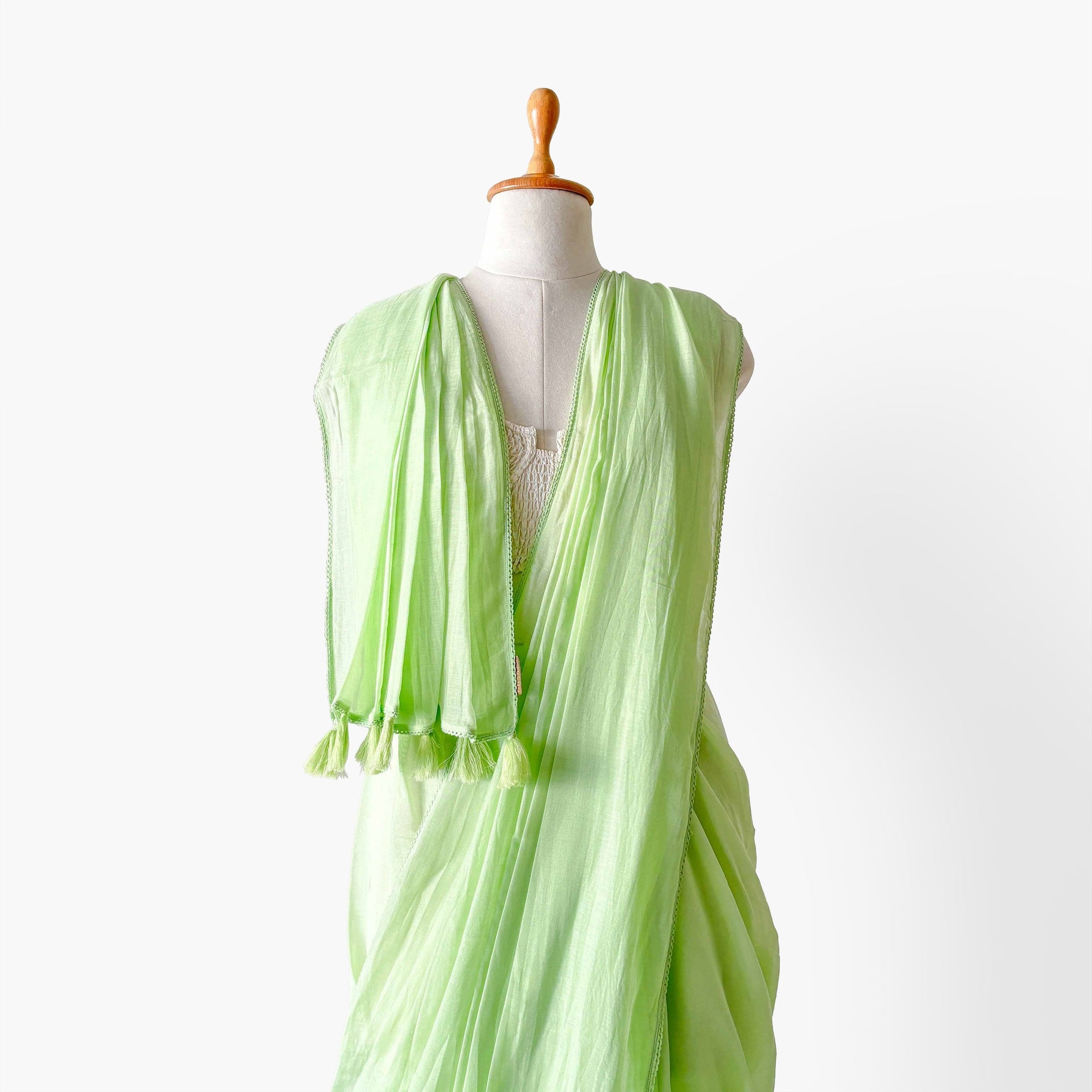 Mul Chanderi Saree Saree A Walk In the Meadows Hand Dyed Pure Mul Chanderi Saree