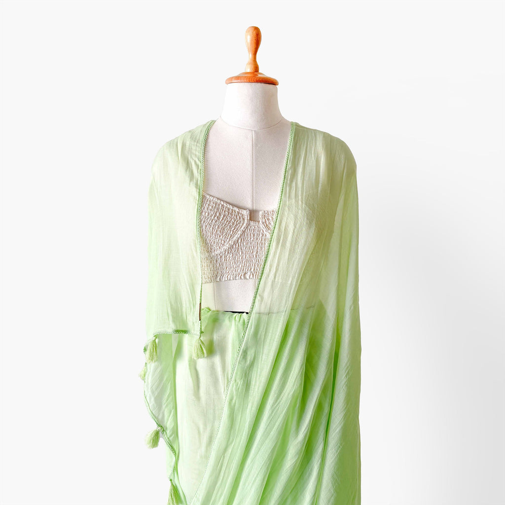 Mul Chanderi Saree Saree A Walk In the Meadows Hand Dyed Pure Mul Chanderi Saree