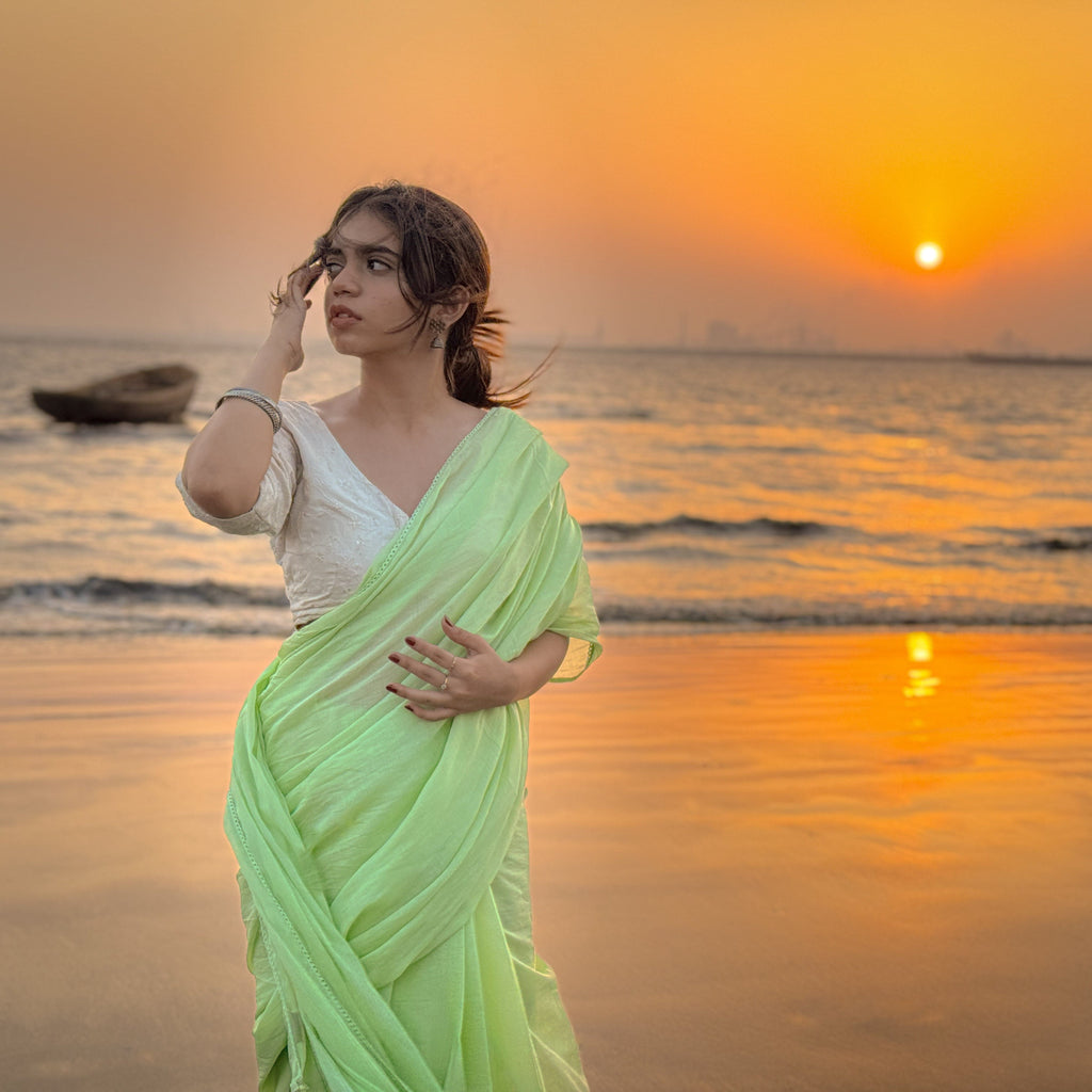 Mul Chanderi Saree Saree A Walk In the Meadows Hand Dyed Pure Mul Chanderi Saree