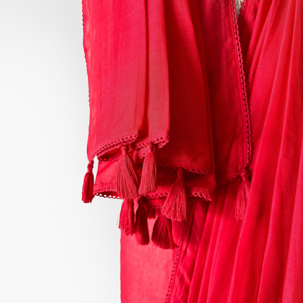 Mul Chanderi Saree Saree Red is My Color Hand Dyed Pure Mul Chanderi Saree