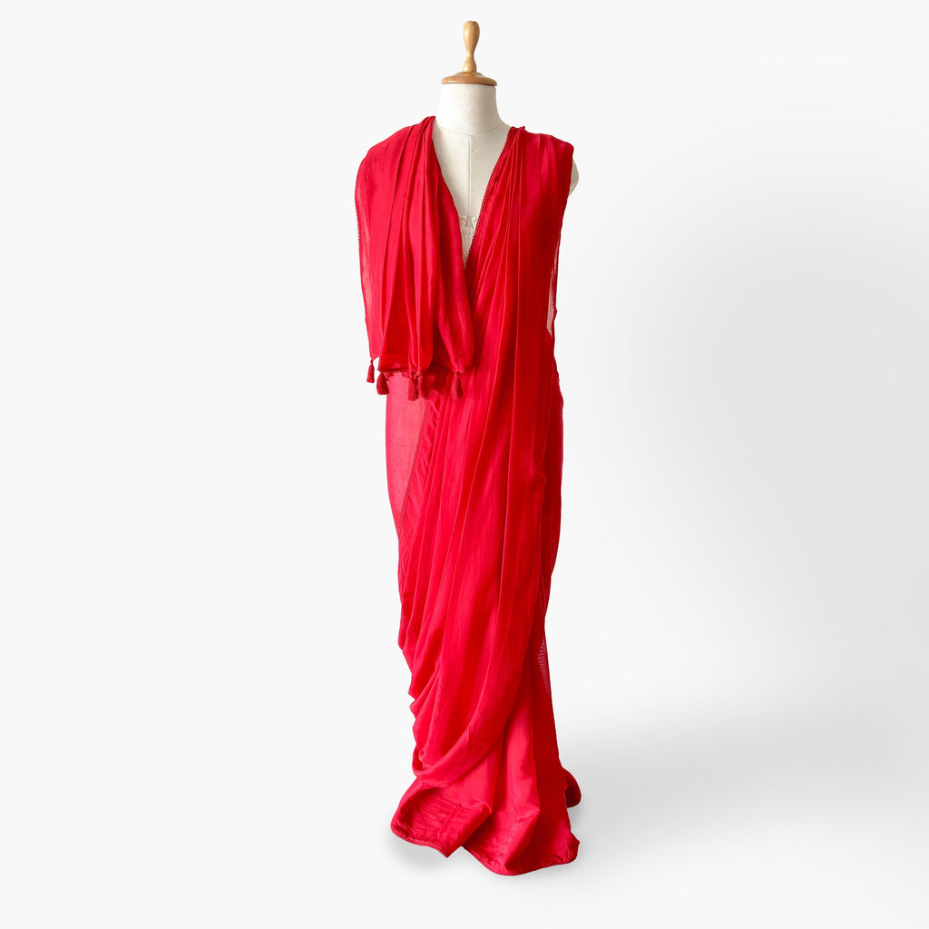Mul Chanderi Saree Saree Red is My Color Hand Dyed Pure Mul Chanderi Saree