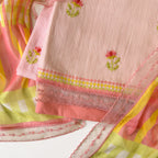 Mul Chanderi Suit Set Unstitched Suit Light Peach & Yellow Mul Chanderi Suit Set