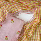 Mul Chanderi Suit Set Unstitched Suit Light Peach & Yellow Mul Chanderi Suit Set