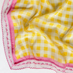 Mul Chanderi Suit Set Unstitched Suit Off-White & Yellow-Pink Mul Chanderi Suit Set