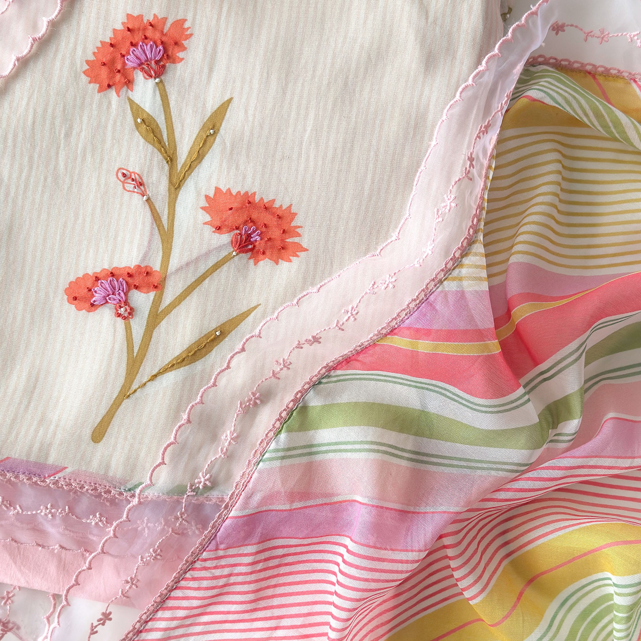 Mul Chanderi Suit Set Unstitched Suit Peach & Baby Pink Mul Chanderi Suit Set