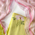 Mul Chanderi Suit Set Unstitched Suit Summer Yellow & Pink Mul Chanderi Suit Set