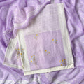 Mul Chanderi Suit Sets Unstitched Suit White & Lilac The Valley Girl Printed Pure Mul Chanderi Unstitched Suit Set