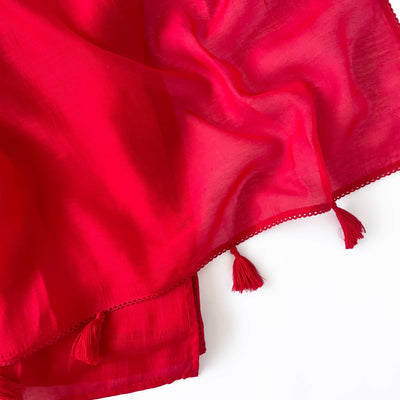 Munga Saree Saree Red is My Color Hand Dyed Soft Munga Saree Set (2 Piece)