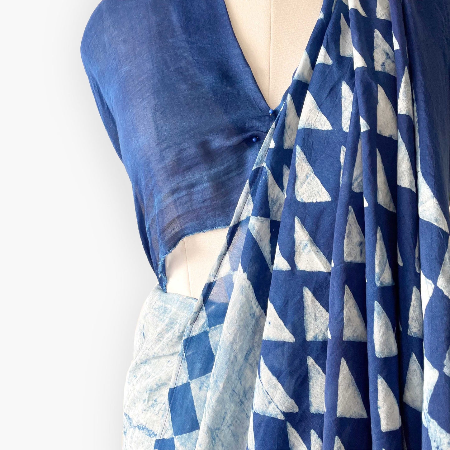 Munga Saree Saree The Indigo Story Large Triangles Hand Block Printed Soft Munga Saree With Unstitched Blouse Piece