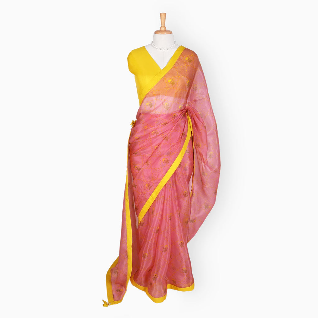 Organza Edit Saree Saree Blush Pink Organza Edit Phulkari Jaal Printed Pure Tussar Organza Saree With Unstitched Blouse Piece