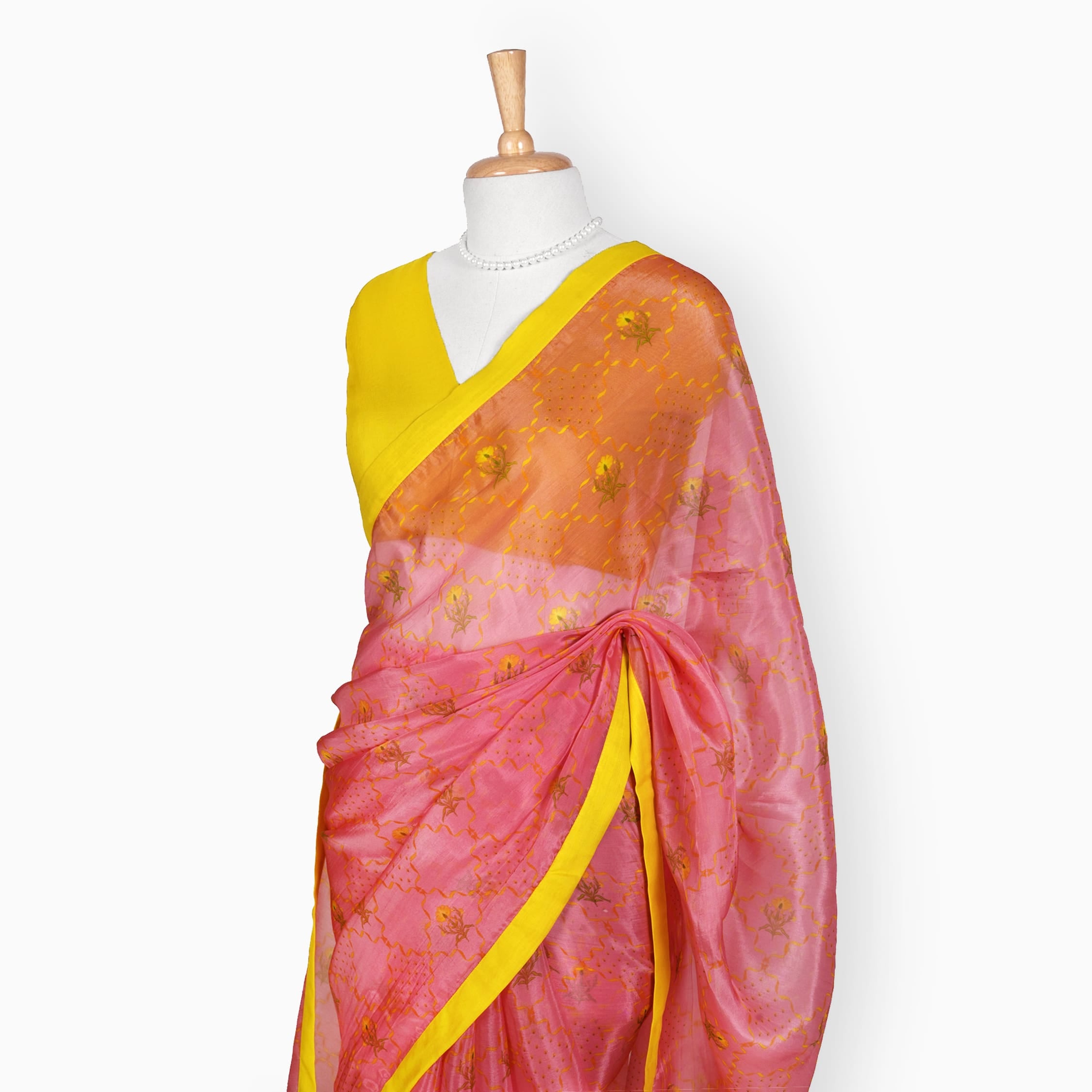 Organza Edit Saree Saree Blush Pink Organza Edit Phulkari Jaal Printed Pure Tussar Organza Saree With Unstitched Blouse Piece