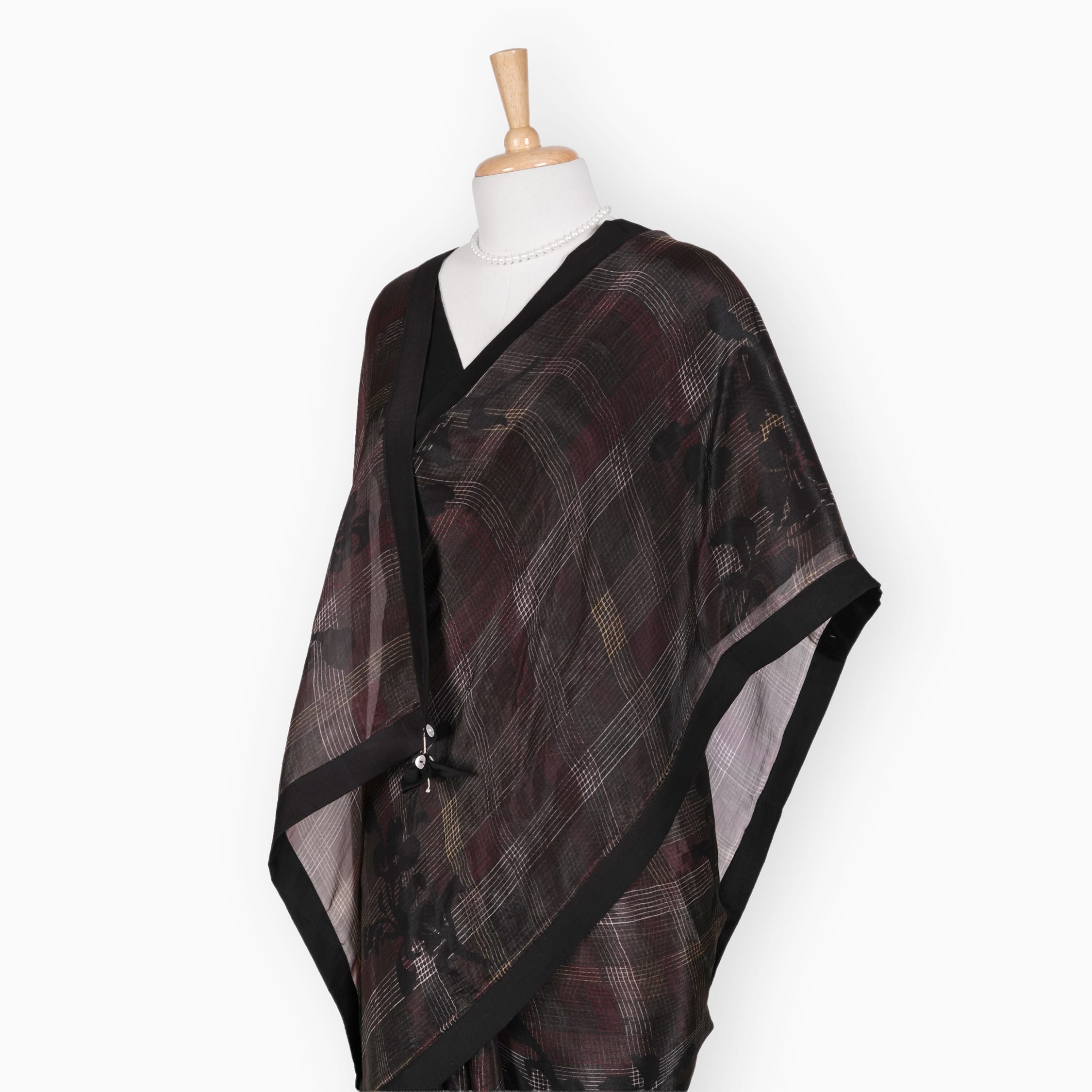 Organza Edit Saree Saree Carbon Black Organza Edit Modern Checks Printed Pure Tussar Organza Saree With Unstitched Blouse Piece