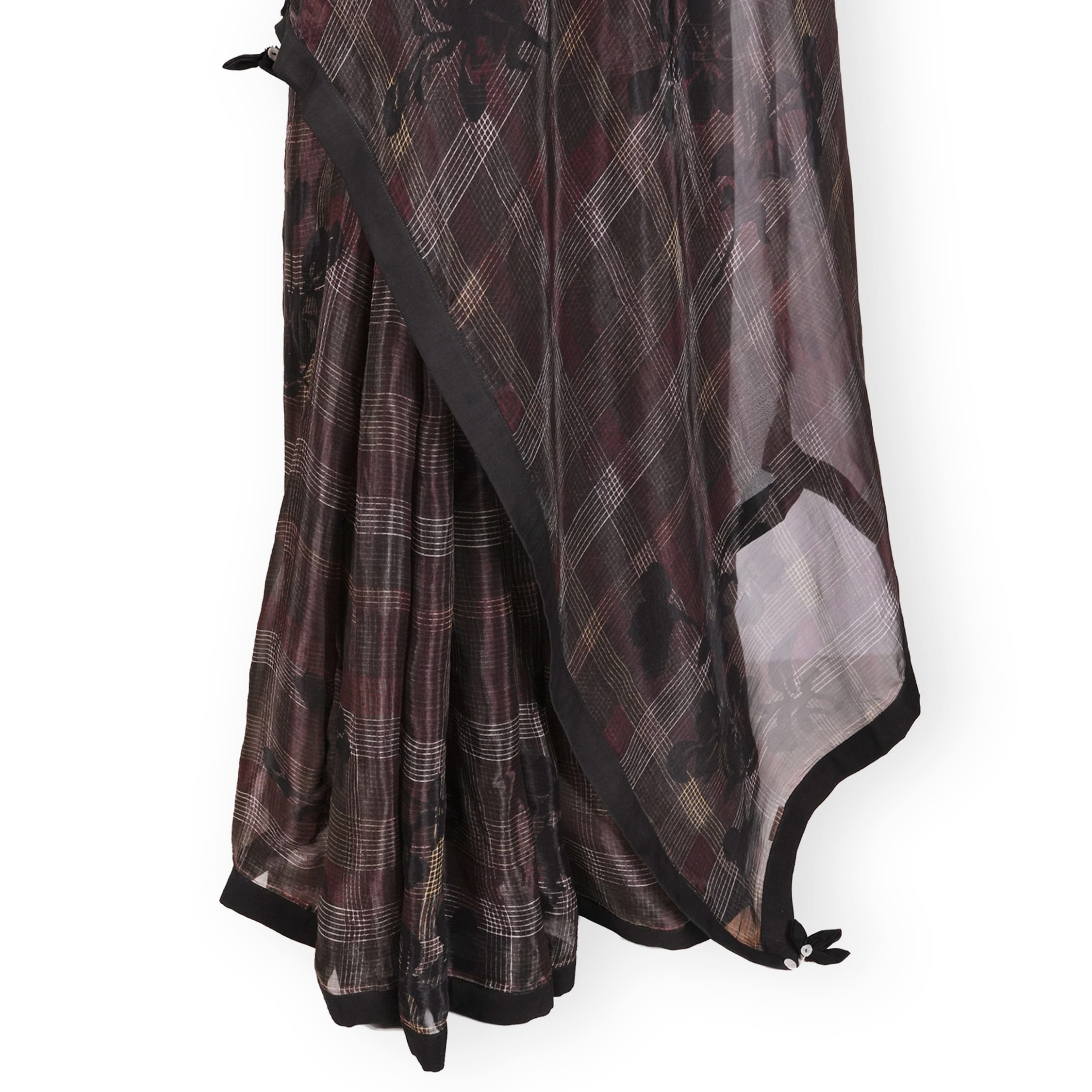 Organza Edit Saree Saree Carbon Black Organza Edit Modern Checks Printed Pure Tussar Organza Saree With Unstitched Blouse Piece