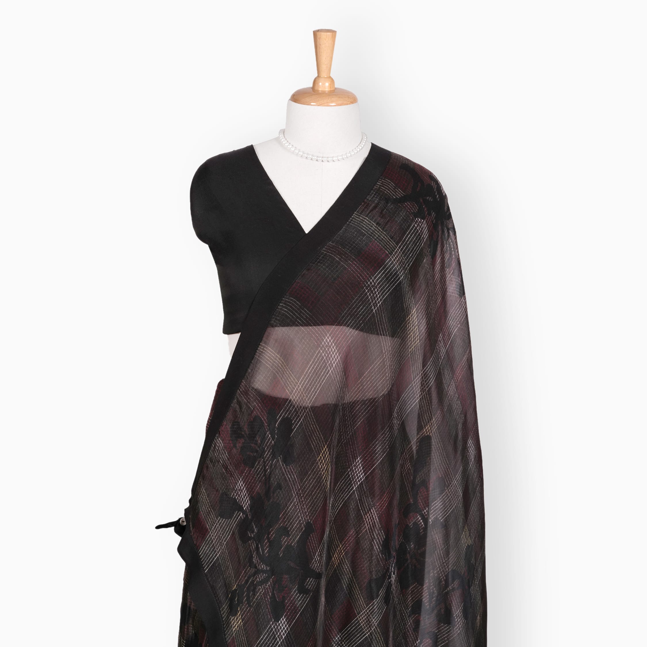 Organza Edit Saree Saree Carbon Black Organza Edit Modern Checks Printed Pure Tussar Organza Saree With Unstitched Blouse Piece