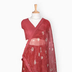 Organza Edit Saree Saree Crimson Red Organza Edit Floral Printed Pure Tussar Organza Saree With Unstitched Blouse Piece