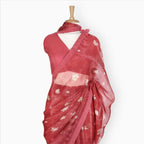 Organza Edit Saree Saree Crimson Red Organza Edit Floral Printed Pure Tussar Organza Saree With Unstitched Blouse Piece