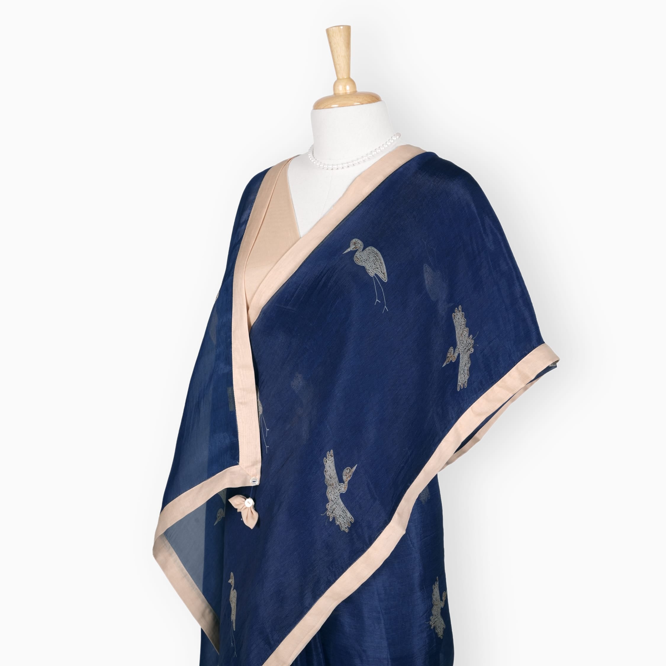 Organza Edit Saree Saree Dark Blue Organza Edit Flight of Cranes Printed Pure Tussar Organza Saree With Unstitched Blouse Piece