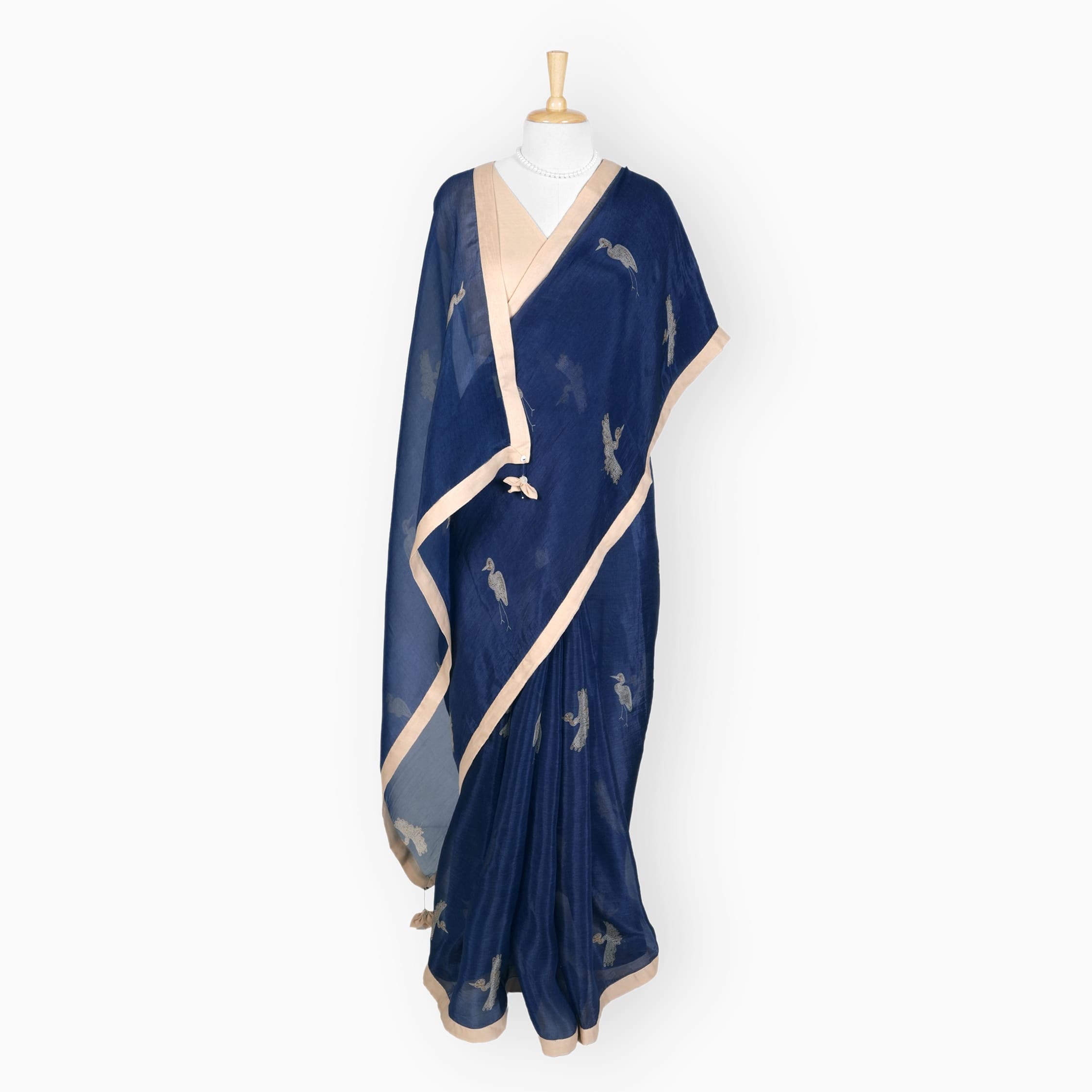 Organza Edit Saree Saree Dark Blue Organza Edit Flight of Cranes Printed Pure Tussar Organza Saree With Unstitched Blouse Piece